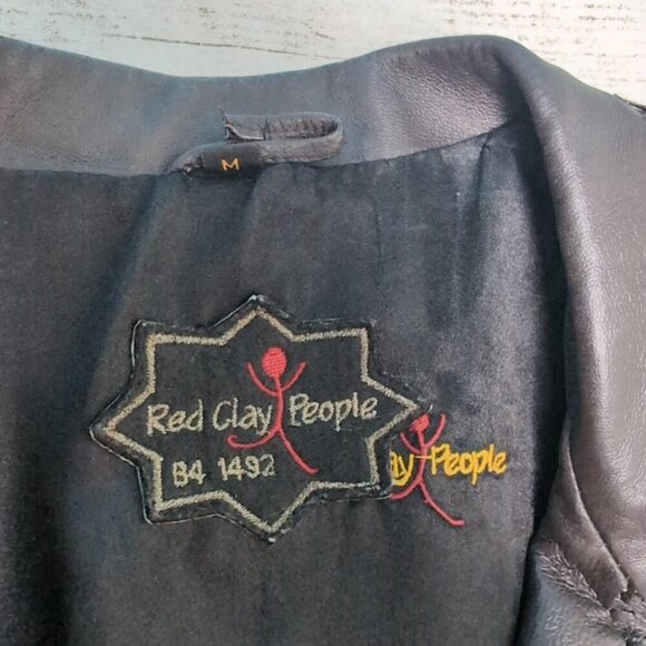 Vintage Red Clay People Black Leather Fringe and Bead Jacket Size Medium - Picture 5 of 9